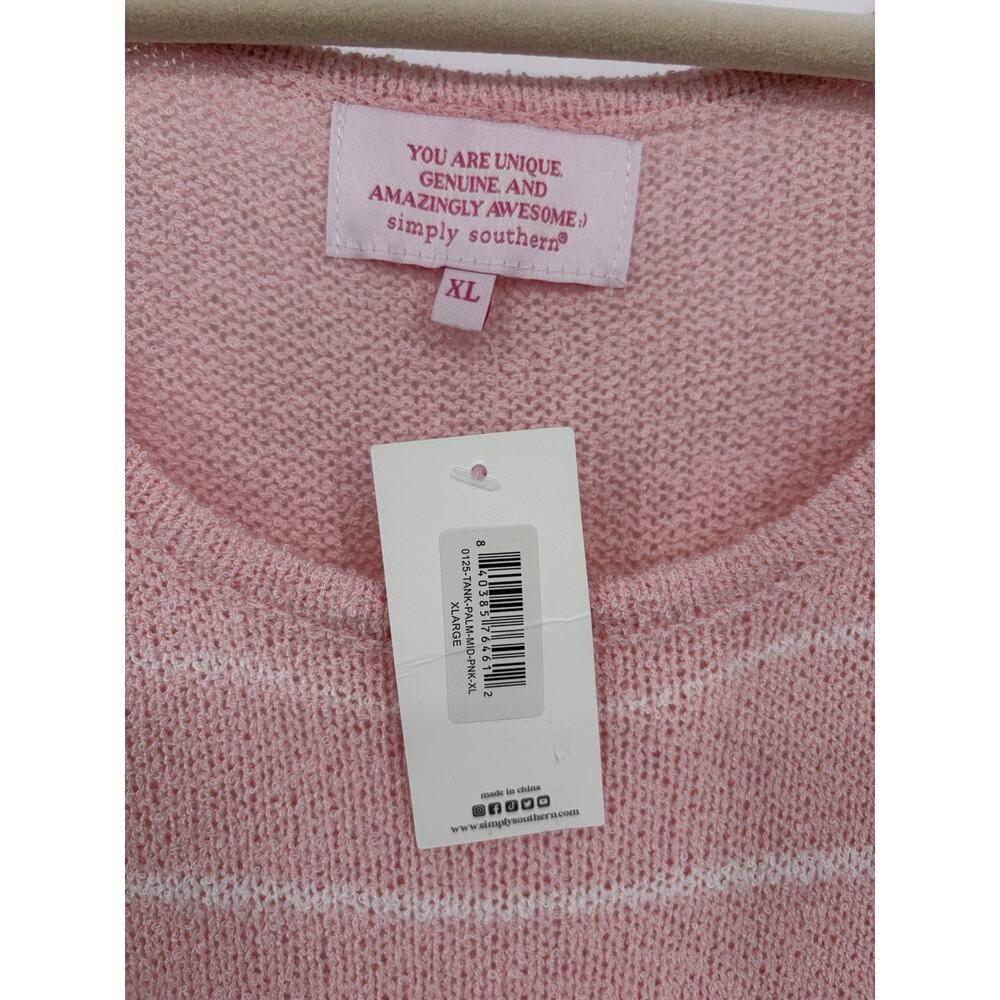 Simply Southern XL Pink White Striped Sweater Tank Top Knit NWT Preppy Coastal - Picture 4 of 7